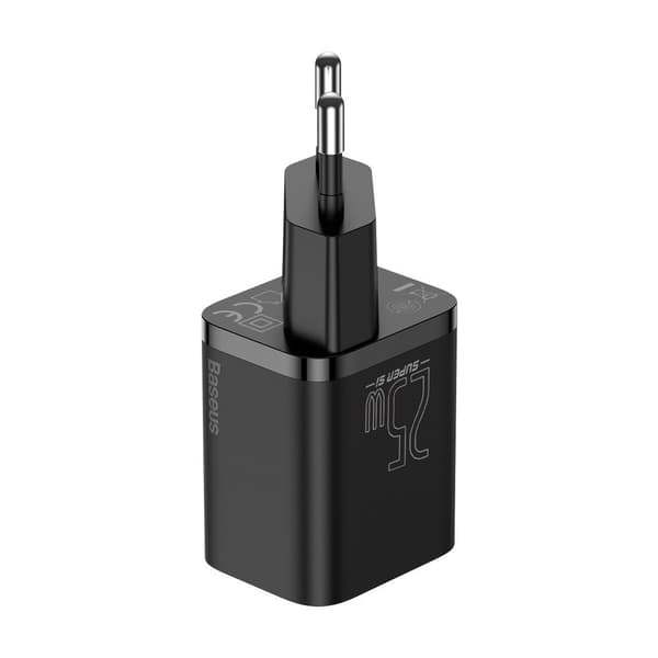 Super Si QC PD 25W 3A hurtigoplader + USB-C kabel 1m sort