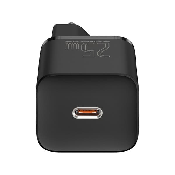 Super Si QC PD 25W 3A hurtigoplader + USB-C kabel 1m sort