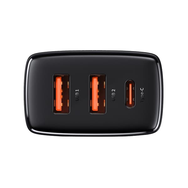 Kompakt hurtig vægoplader 2x USB USB-C 30W 3A PD QC sort