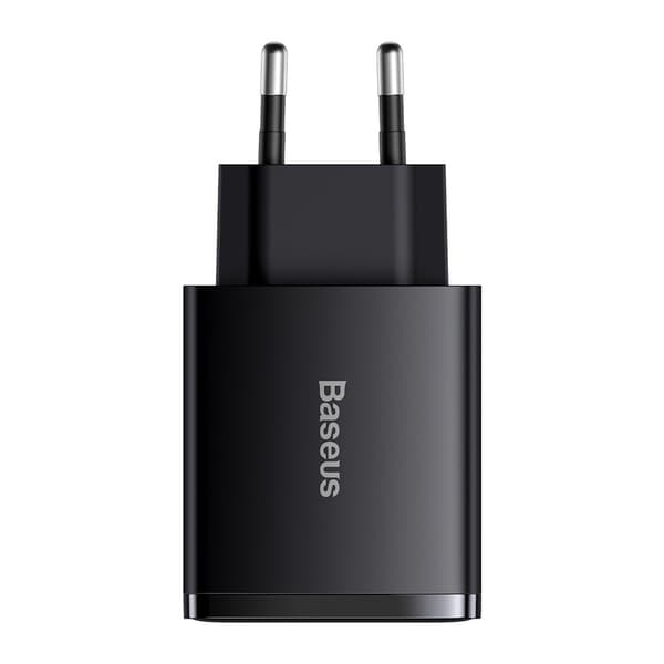 Kompakt hurtig vægoplader 2x USB USB-C 30W 3A PD QC sort