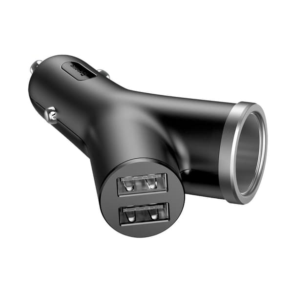 Y-tyypin autolaturi 2x USB + tupakansytyttimen liitäntä 3.4A, musta