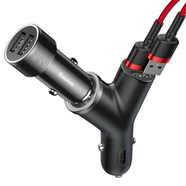 Y-tyypin autolaturi 2x USB + tupakansytyttimen liitäntä 3.4A, musta