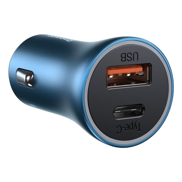 Hurtig 40W PD QC USB-C / USB biloplader + blåt iPhone kabel