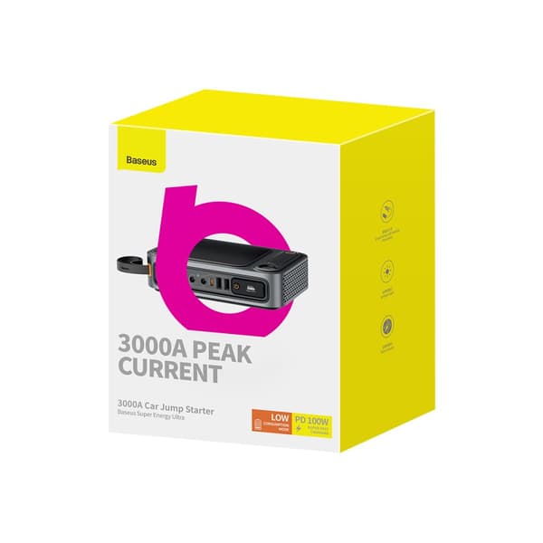 3in1 USB Powerbank USB-C Jump Jump Starter autolle 3000A taskulamppu musta