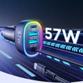 Miniatyrbillede 4 af 6: 4i1 Hurtig USB-C PD biloplader 2x USB QC3 med Lightning kabel 1,6m 57W sort