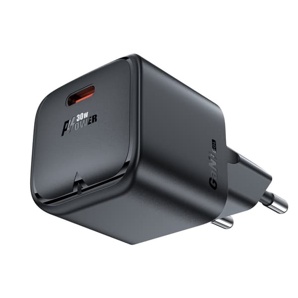 Mini GaN PD 30W USB-C laturi, musta