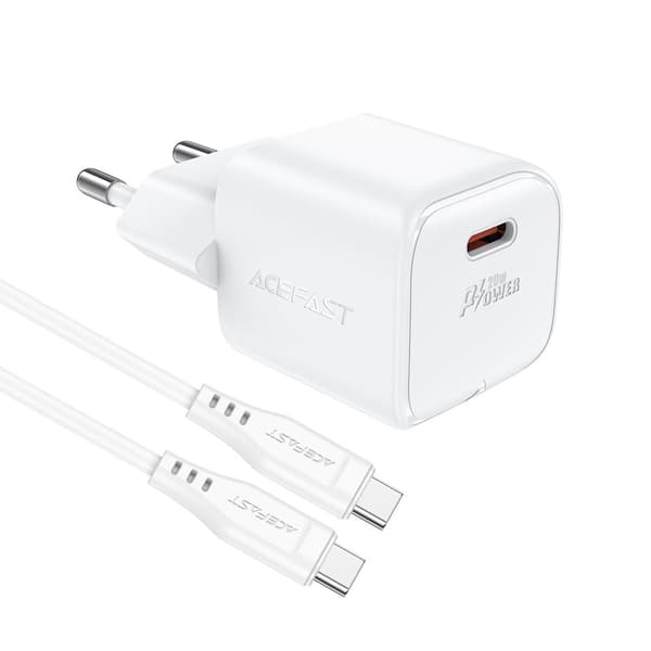 Mini PD 20W GaN oplader + USB-C kabel, hvid
