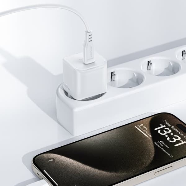 Mini PD 20W GaN oplader + USB-C kabel, hvid