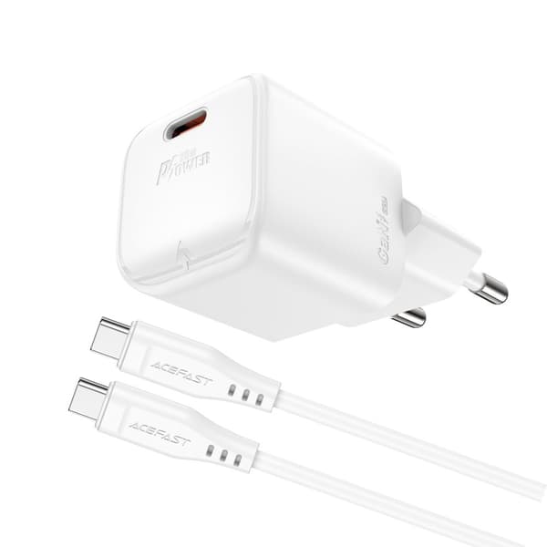 Mini PD 20W GaN oplader + USB-C kabel, hvid