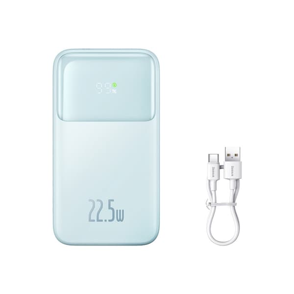 Powerbank med skærm 10000mAh 22,5W Comet Series + USB-A - USB-C kabel 0,3m blå