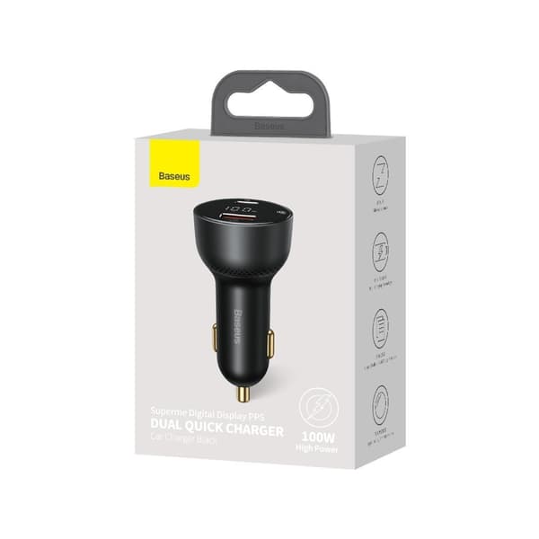 Hurtig, kraftfuld USB/USB-C biloplader PPS QC PD 100W, sort