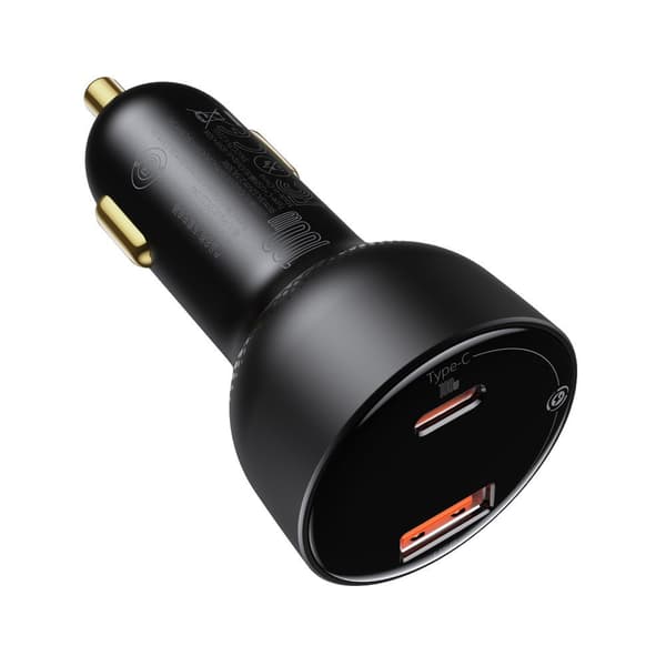 Hurtig, kraftfuld USB/USB-C biloplader PPS QC PD 100W, sort