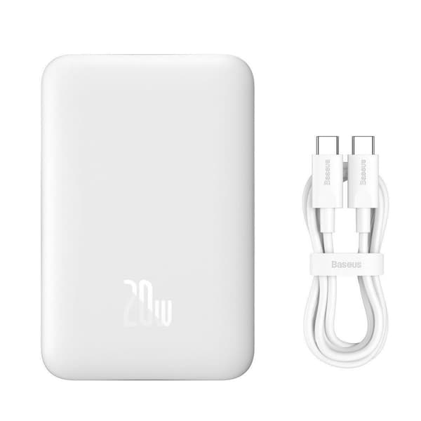 Mini powerbank 10000mAh med induktiv opladning MagSafe PD 20W hvid Hvid