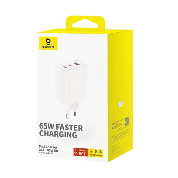 GaN Cube Pro 65W 2x USB-C USB-A netværksoplader, hvid Hvid