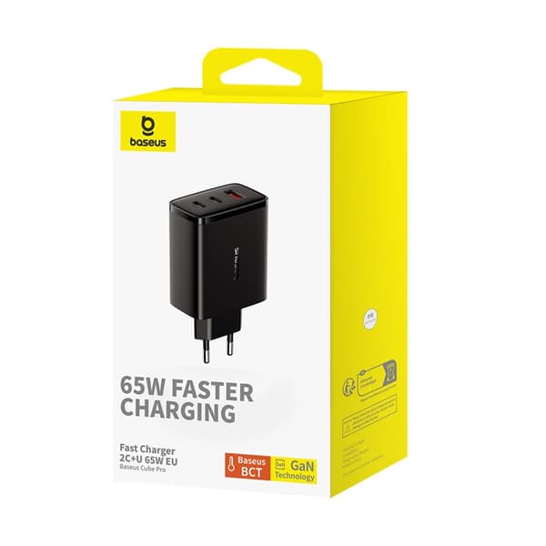 GaN Cube Pro 65W 2x USB-C USB-A vægoplader, sort