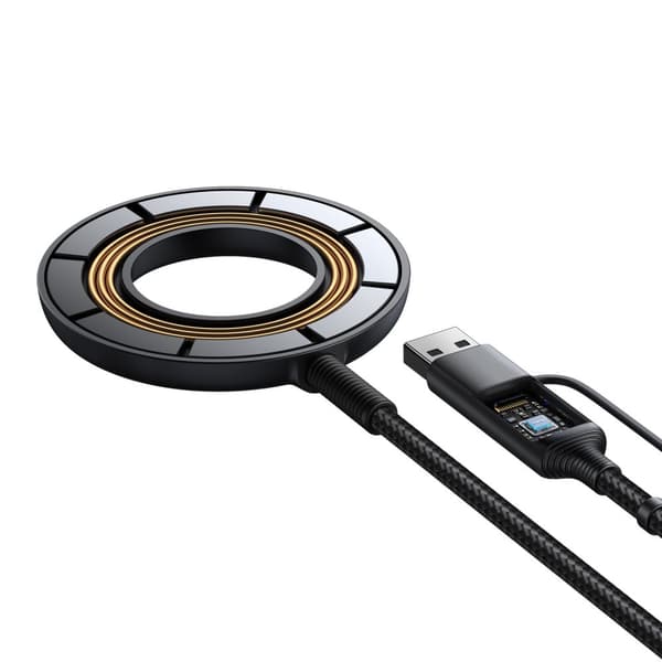Langaton magneettinen laturi 15W USB / USB-C kaapelilla, musta