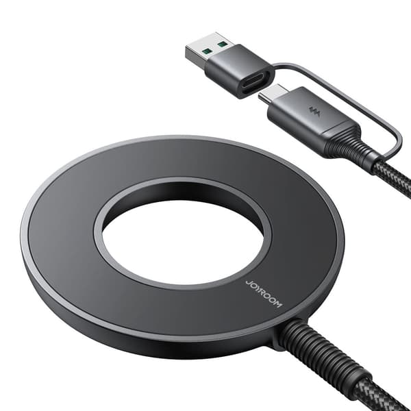 Trådløs magnetoplader 15W med USB / USB-C kabel, sort