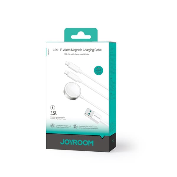 3i1 kabel USB-A kabel med induktiv oplader + 2x iPhone Lightning 1,2m hvid