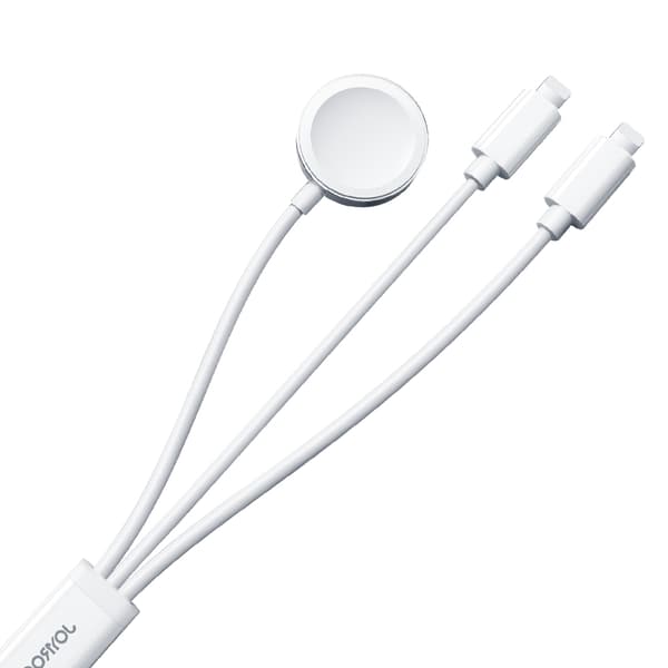 3i1 kabel USB-A kabel med induktiv oplader + 2x iPhone Lightning 1,2m hvid