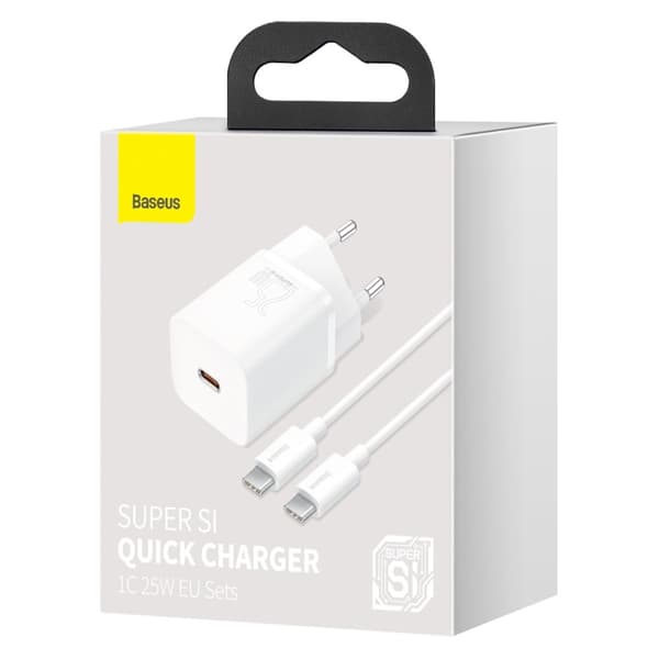 Si 25W 3A hurtig vægoplader med et 1m hvidt USB-C kabel