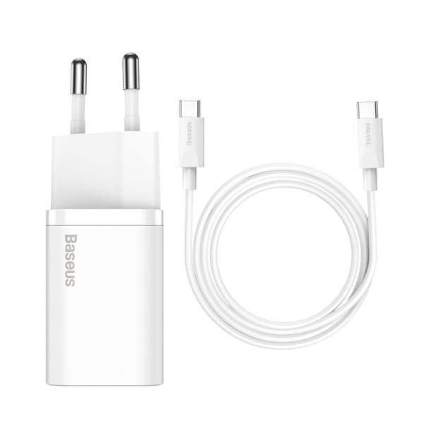 Si 25W 3A hurtig vægoplader med et 1m hvidt USB-C kabel Hvid