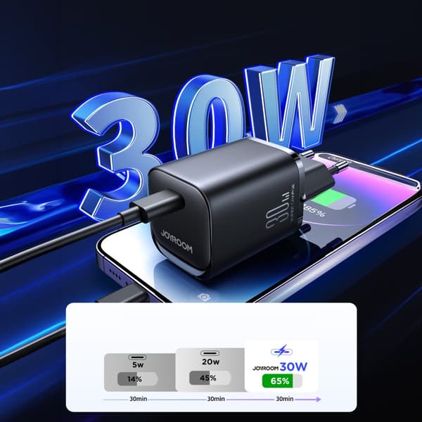 Speed ​​Series 30W USB-C PD QC AFC FCP vægoplader, sort