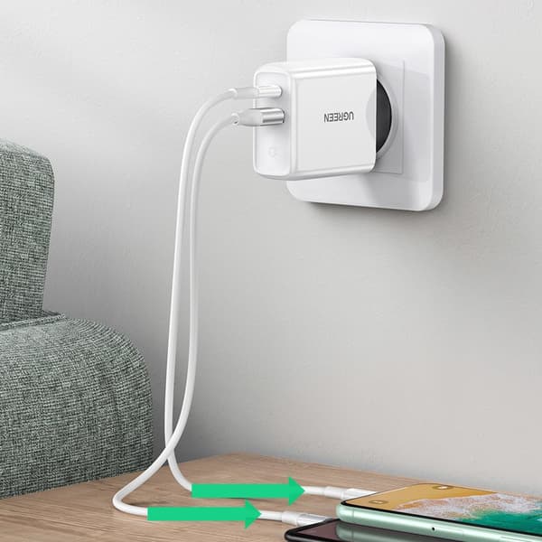 Hurtigoplader USB-C + USB 36 W Quick Charge 4.0 Power Delivery hvid