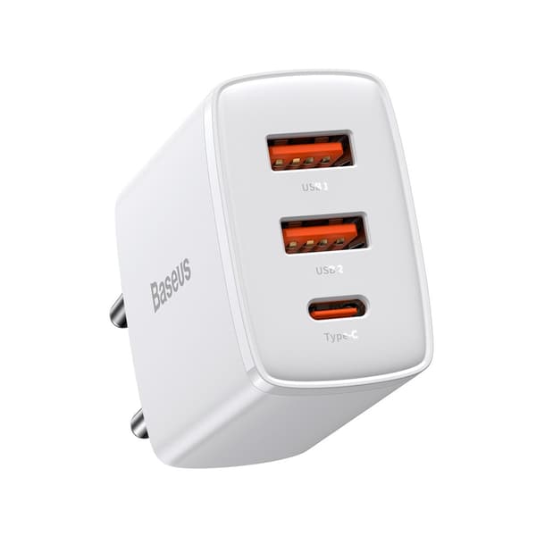 Kompakt hurtig vægoplader 2x USB USB-C 30W 3A PD QC hvid Hvid