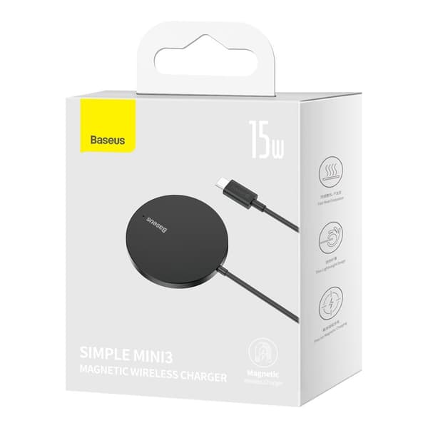 Lille induktiv oplader til MagSafe Simple Mini3 15W telefon, sort