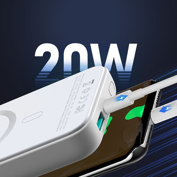 Mini Power Bank 10000mAh magneettinen QC PD USB USB-C -laturilla, valkoinen