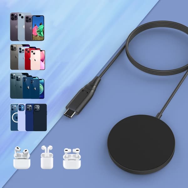 Magnetisk induktiv oplader til iPhone 15W MagSafe, sort