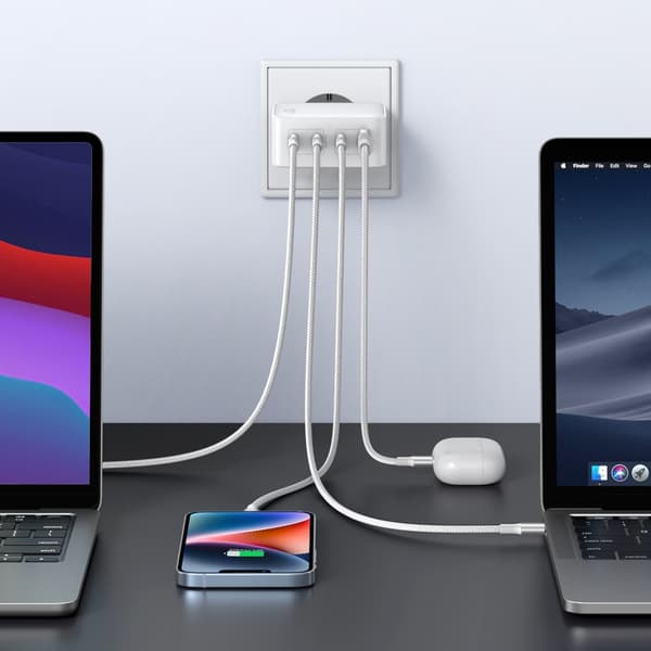 GaN-pikalaturi 3x USB-C USB 100W PPS PD Virtalähde valkoinen