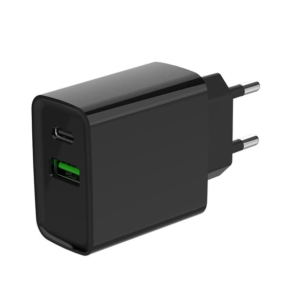 USB-Laddare 20W med USB QC3.0 och USB-C PD - Svart Svart USB-Laddare 20W med USB QC3.0 och USB-C PD - Svart Svart