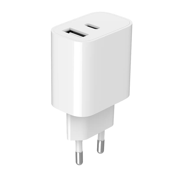 Väggladdare med USB och USB-C 5V 2,4A - Vit