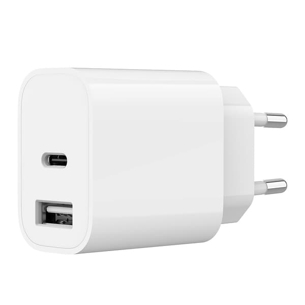 Väggladdare med USB och USB-C 5V 2,4A - Vit Vit