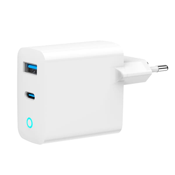 GaN USB-lader 65 W med 1xUSB-C PD og 1xUSB QC3.0 - Hvit Hvit