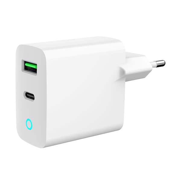 USB-laturi LED-valolla, jossa on USB QC3.0 ja USB-C PD - Valkoinen Valkoinen