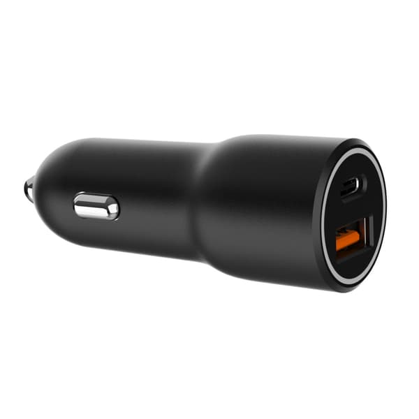 Biloplader med 20W PD USB-C og 18W QC3.0 USB Sort