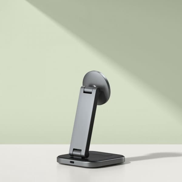 Satechi 2-i-1 foldbar Qi2 opladningsstativ, grå