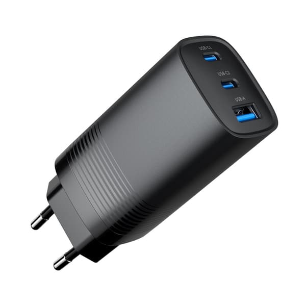 Gembird TA-UC-PDQC65-01-BK 3-ports 65 W GaN USB PowerDelivery hurtigoplader, sort