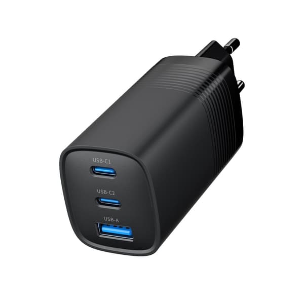 Gembird TA-UC-PDQC65-01-BK 3-ports 65 W GaN USB PowerDelivery hurtigoplader, sort