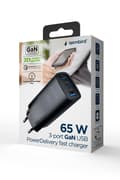 Miniatyrbillede 5 af 5: Gembird TA-UC-PDQC65-01-BK 3-ports 65 W GaN USB PowerDelivery hurtigoplader, sort