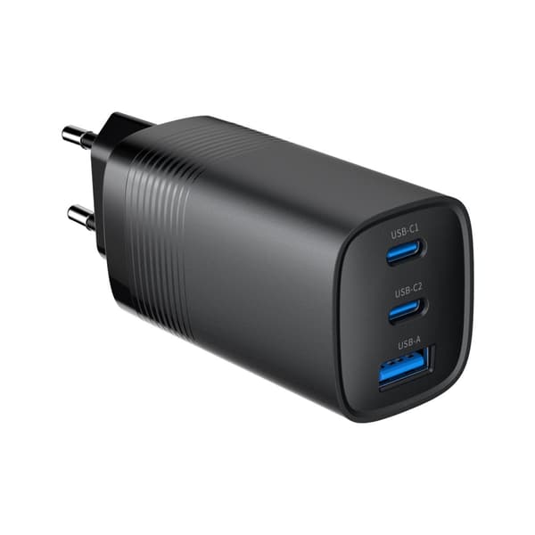 Gembird TA-UC-PDQC65-01-BK 3-ports 65 W GaN USB PowerDelivery hurtigoplader, sort Sort