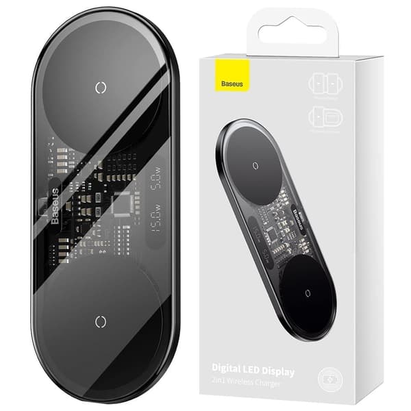 Baseus Digital LED Display to trådløse ladere med digitalt display 20W svart (WXSX010101) Sort