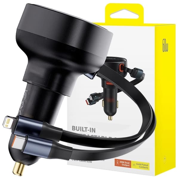 Baseus Enjoyment USB-A billader med USB-C / Lightning 60W kabel - svart Sort