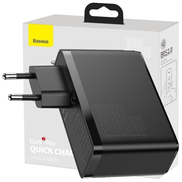 Baseus GaN2 Pro hurtiglader 100 W USB / USB Type C Quick Charge 4+ Strømforsyning svart (CCGAN2P-L01) Sort