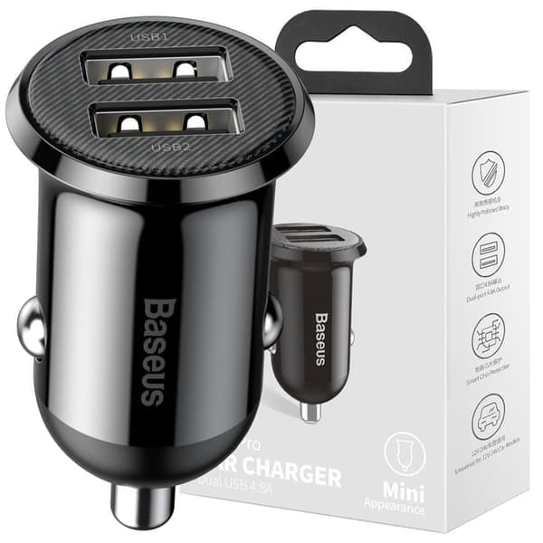 Baseus Grain Pro billader 2x USB 4.8 A svart (CCALLP-01) Sort