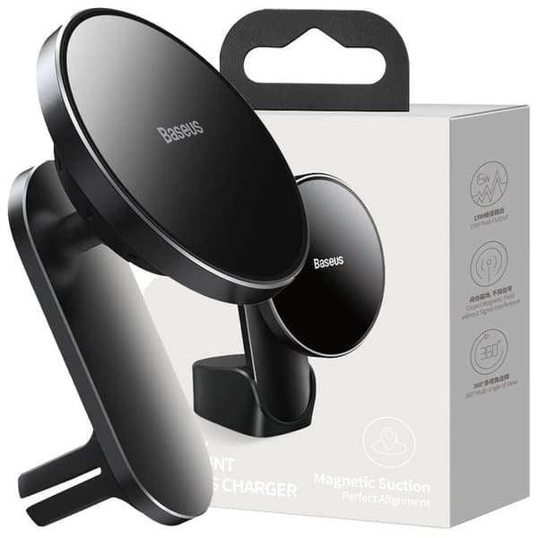 Baseus Car Magnetic Holder Trådløs Qi Induktiv Lader 15W (Kompatibel med MagSafe for iPhone) Svart (WXJN-01) Sort