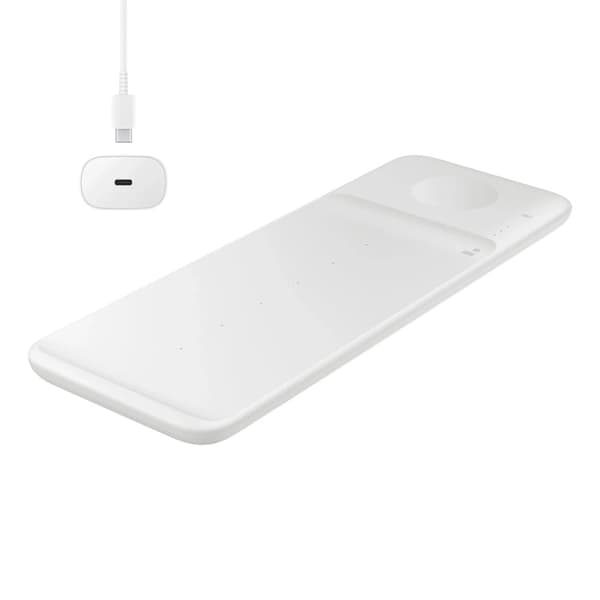 Samsung Trio EP-P6300TWEGEU 3in1 induktiv lader for telefon / Galaxy Watch / Buds - hvit + nettlader + kabel
