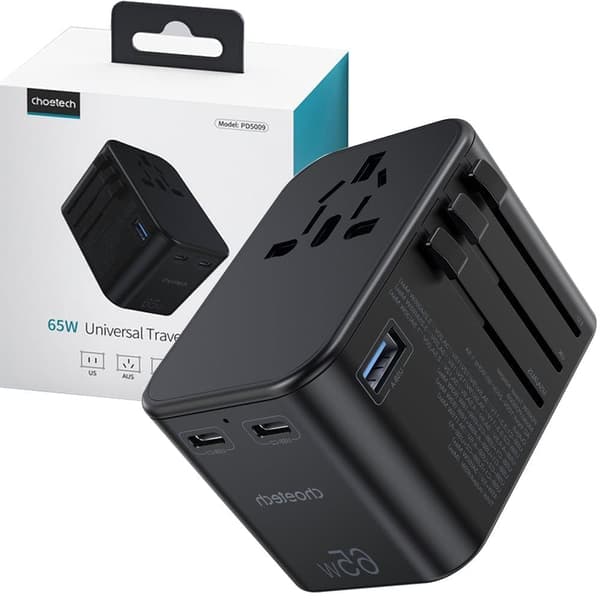 Choetech Fast Universal GaN reiselader 2 x USB Type C / USB 65W Strømforsyning svart (PD5009-BK)